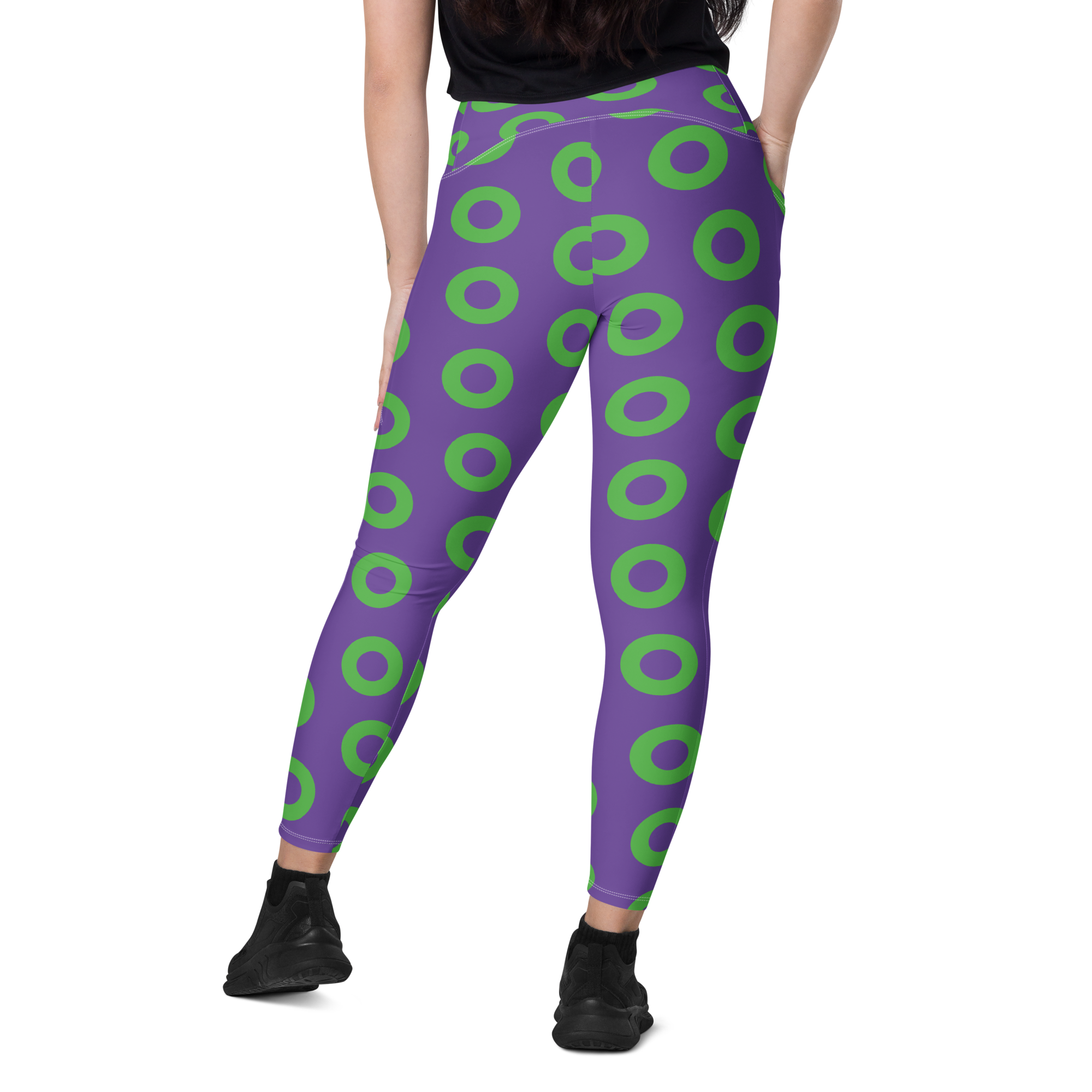 Fishman Donut Yoga Leggings with Pockets - Purple/Green