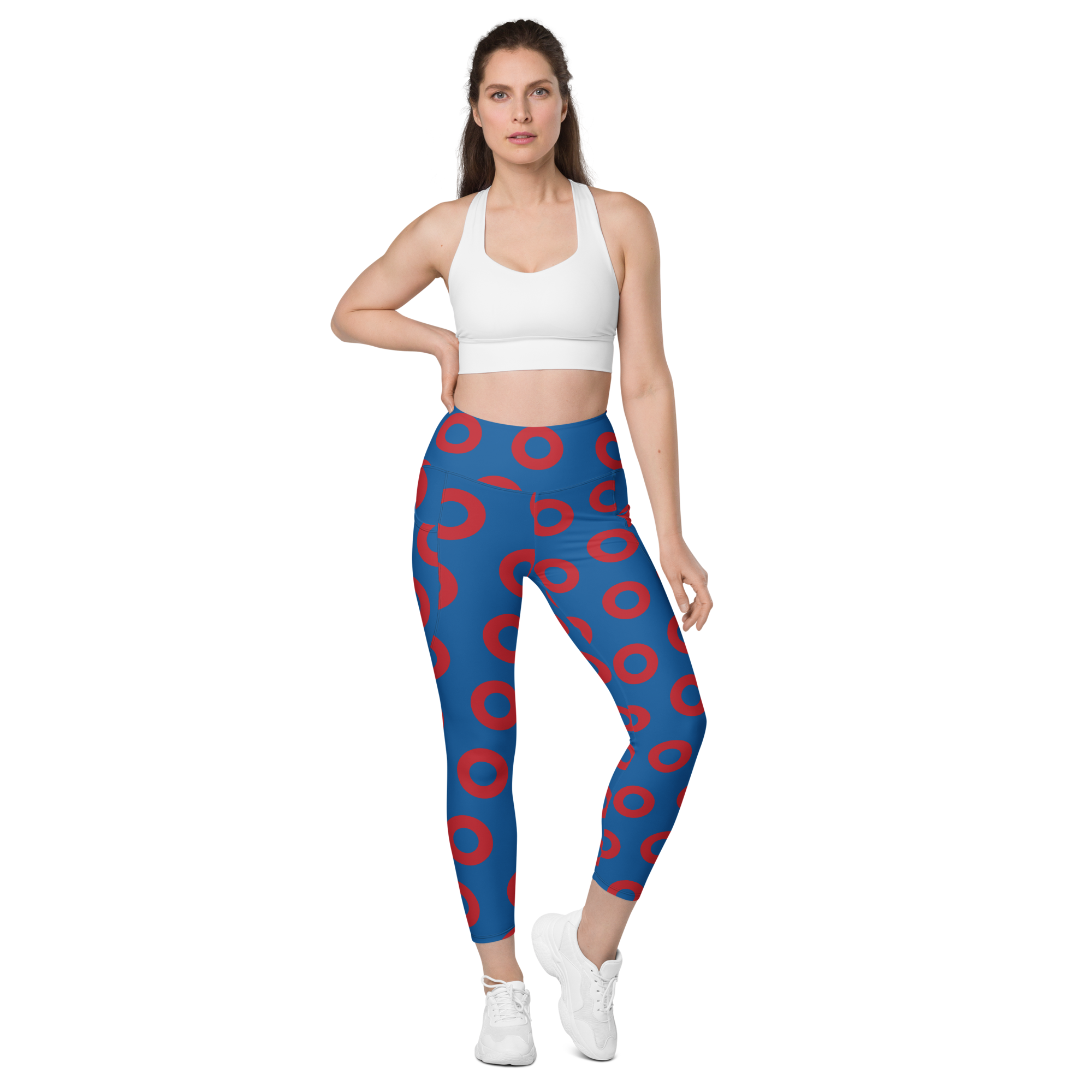 Fishman Donut Yoga Leggings with Pockets - Blue/Red