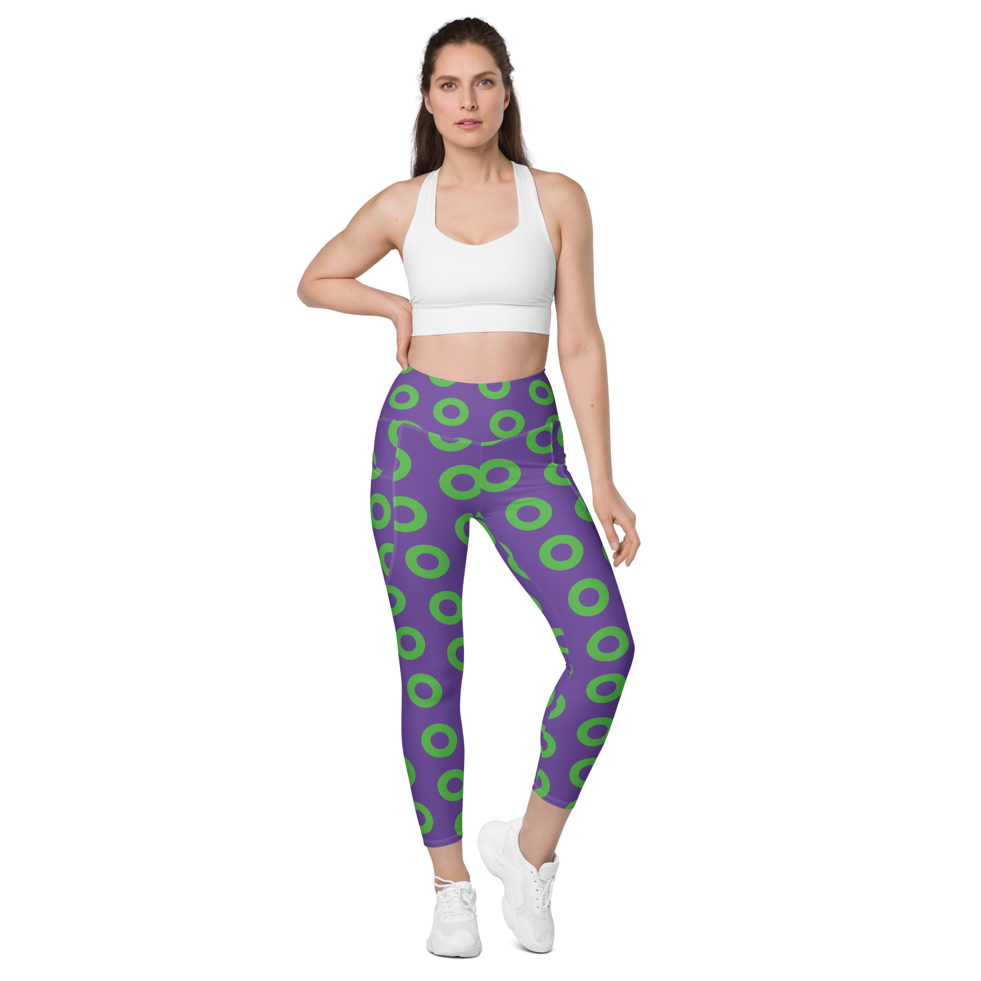 Fishman Donut Yoga Leggings with Pockets - Purple/Green