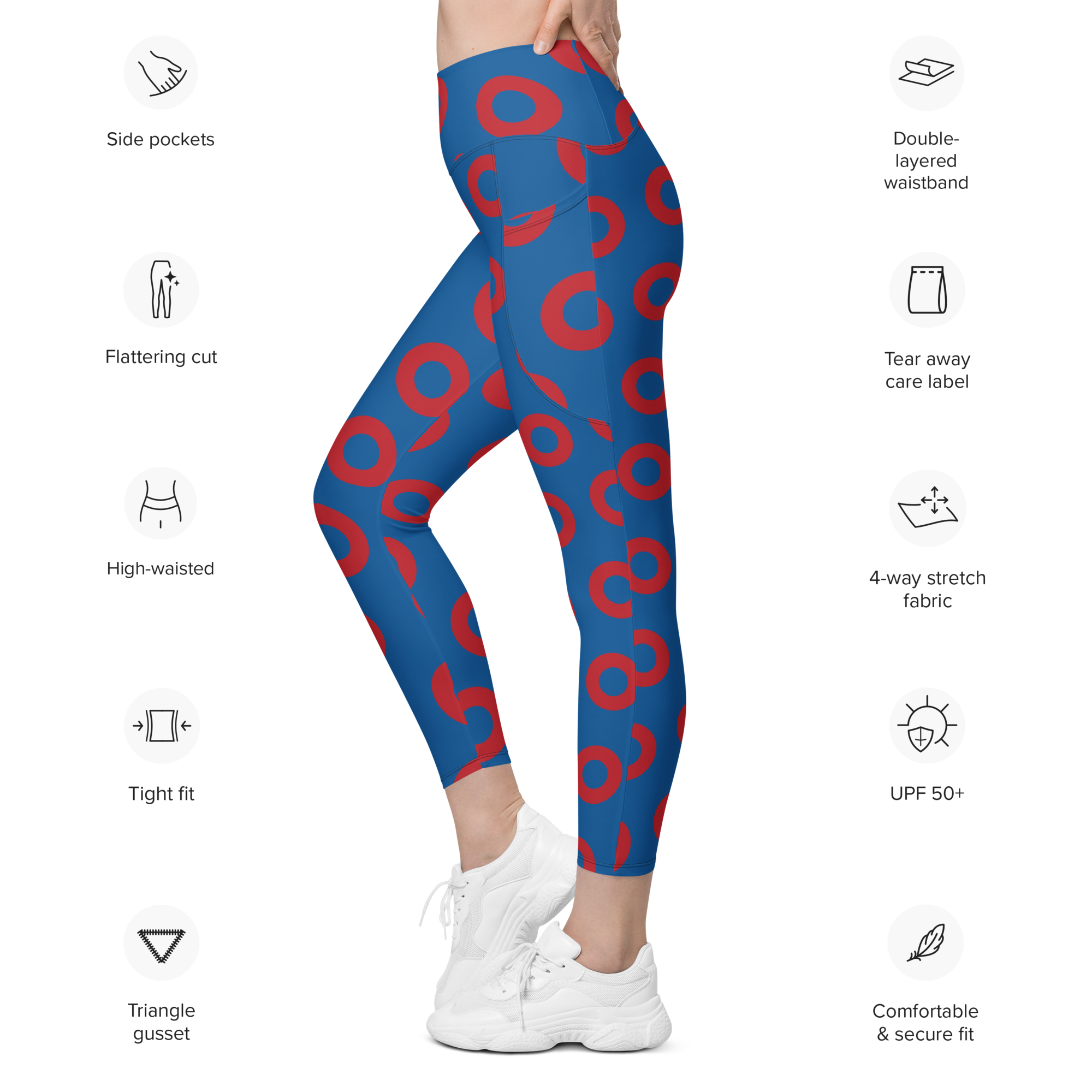 Fishman Donut Yoga Leggings with Pockets - Blue/Red