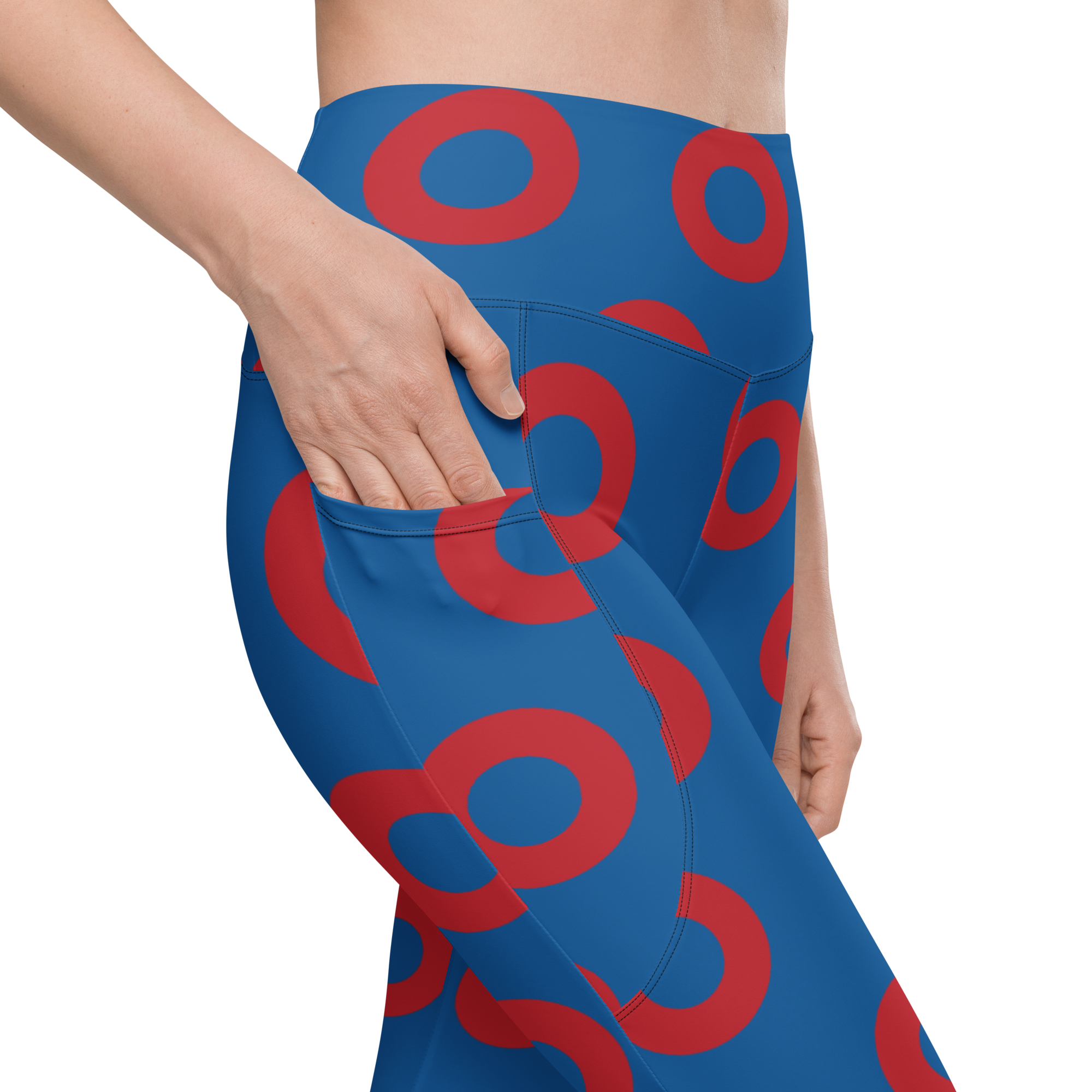 Fishman Donut Yoga Leggings with Pockets - Blue/Red