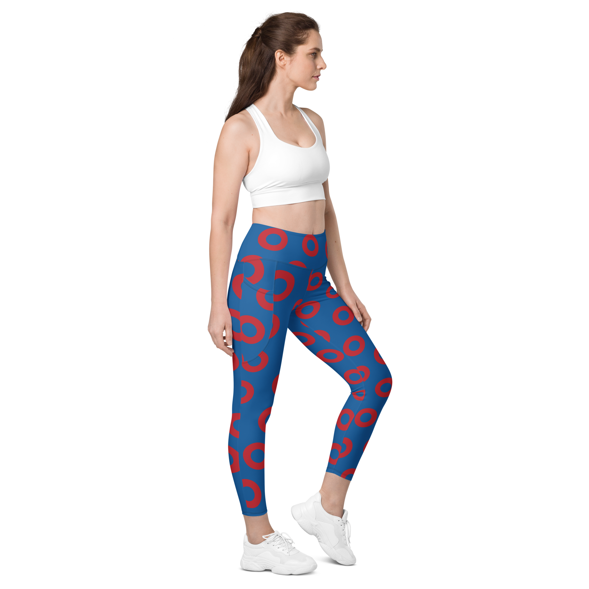 Fishman Donut Yoga Leggings with Pockets - Blue/Red