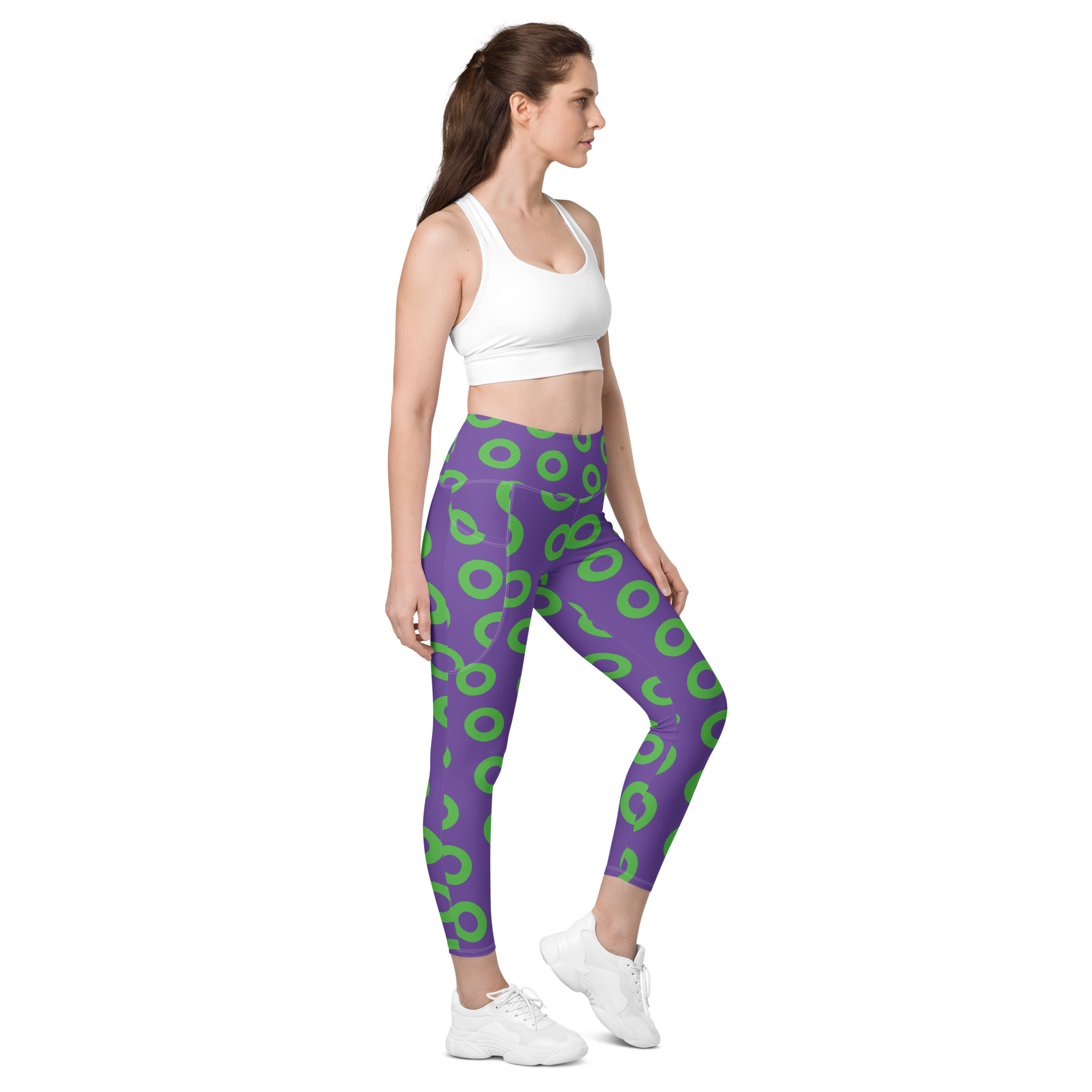 Fishman Donut Yoga Leggings with Pockets - Purple/Green