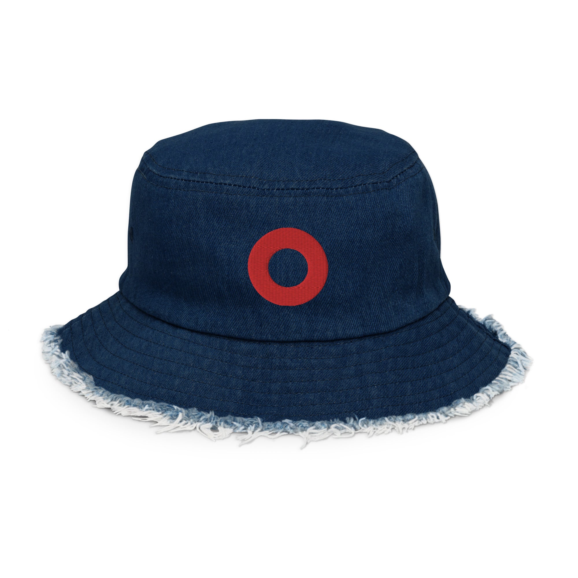 Fishman Embroidered Red Donut Distressed Bucket Hat