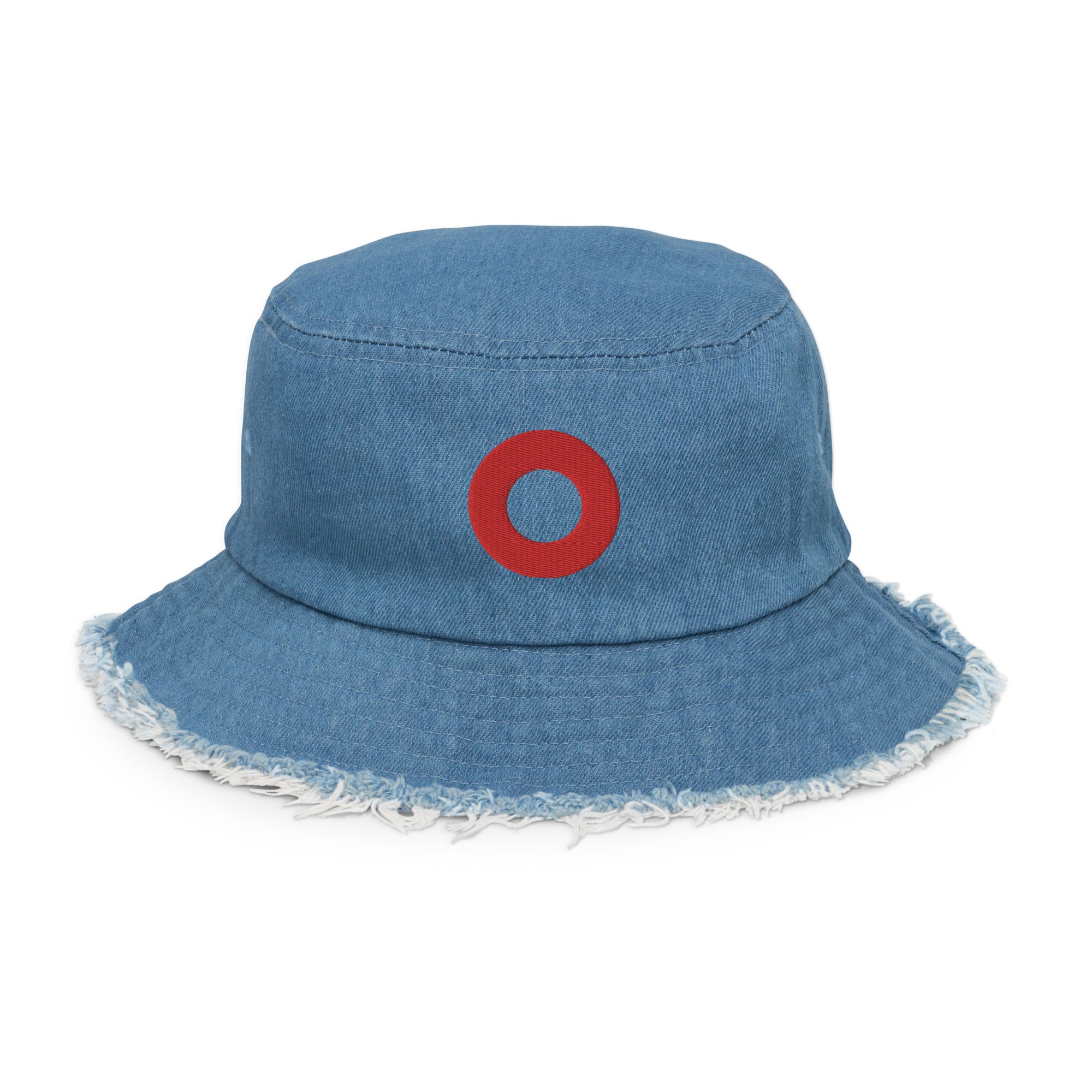 Fishman Embroidered Red Donut Distressed Bucket Hat